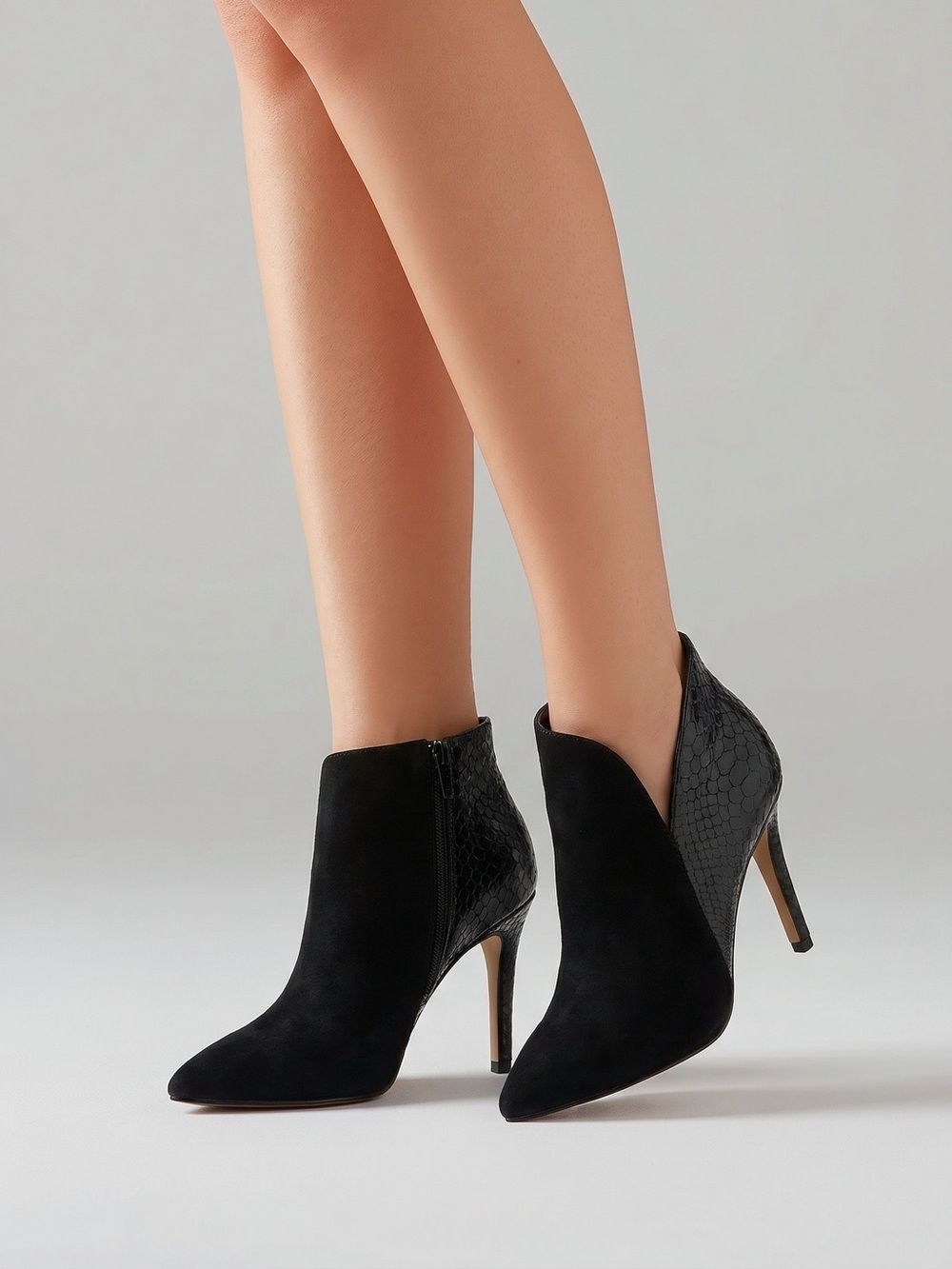 Vince Camuto Black Leather Pointed Ankle Booties with Back Zip - Picture 2 of 7